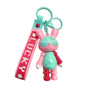 Schattige gelukskonijn sleutelhanger met gegalvaniseerd design, stijlvolle tassenhanger en sleutel.