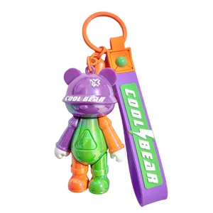 Creative colorful color-blocking bear doll bag keychain PVC electroplated soft rubber pendant