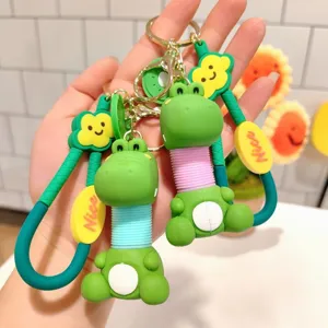 Cute cartoon telescopic neck dinosaur keychain funny decompression bag pendant gift