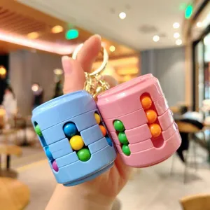 Creative rotating magic cube puzzle keychain cute mini cylinder toy bag pendant key ring gift