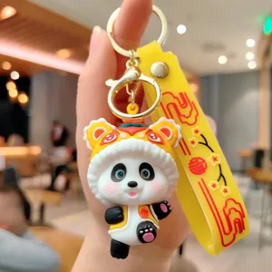 Adorable porte-clés panda de style chinois avec chapeau du Nouvel An, superbe pendentif.