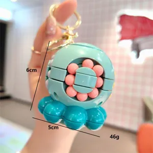 Cute octopus magic cube keychain with rotating beads, portable decompression toy bag pendant for students.