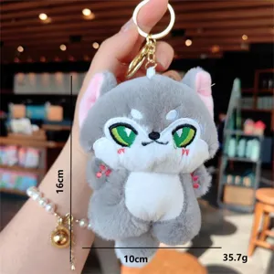 Simpatico lupo grigio peluche portachiavi bambola animale soffice ciondolo borsa regalo.