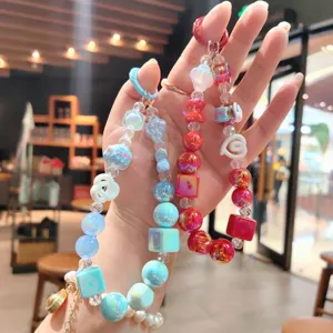 Acrylic beaded keychain cute phone charm bag pendant colorful accessory for women