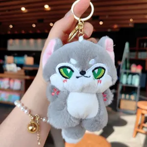 Carino portachiavi in peluche grigio volpe lupo bambola soffice ciondolo borsa.