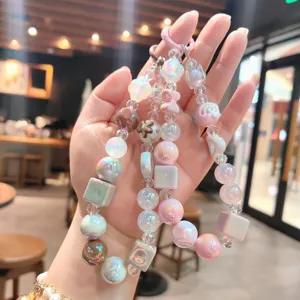 Charming pastel acrylic beaded keychain and bag charm, featuring iridescent and cute pearls.