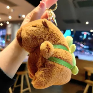 Cute capybara plush keychain, soft bag charm with mini turtle decor, lovely gift and accessory.
