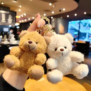 Portachiavi con orsetto in peluche, ciondolo borsa morbido per donna, accessorio per chiavi auto.
