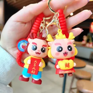 Schattige Chinese stijl draak PVC sleutelhanger, rode tas hanger auto accessoire.