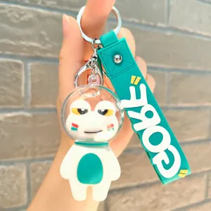 Cute cartoon silicone space frog keychain bag pendant accessory for car keys gift