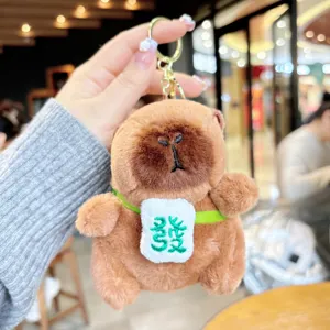 Cute plush capybara keychain bag charm, soft stuffed animal keyring for car keys and backpacks.