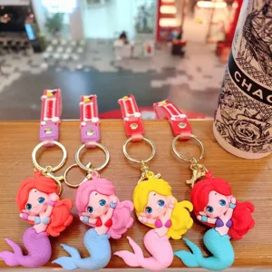 Schattige cartoon zeemeermin sleutelhanger hanger siliconen gekleurde ring rugzak leuk cadeau