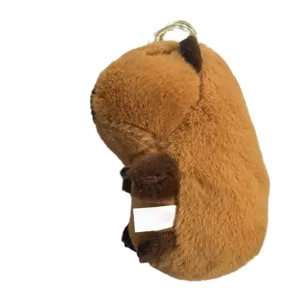 Cute brown capybara plush keychain, soft stuffed animal bag charm and cute car key ring gift.