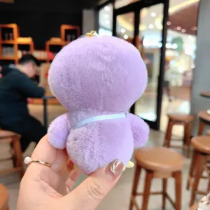 Simpatico portachiavi in peluche viola, ciondolo soffice per borsa da donna e ragazze.