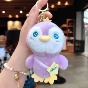 Simpatico pinguino viola di peluche portachiavi borsa ciondolo morbido animale giocattolo.
