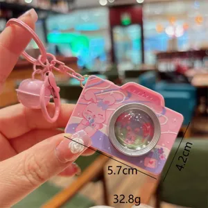 Schattige roze retro camera sleutelhanger met licht en geluid, mini konijn tas hanger, 5.7x4.2cm.