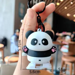 Detailansicht des niedlichen Aufzieh-Panda-Schlüsselanhängers mit kompakter Größe.
