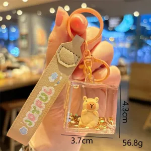 Cute capybara liquid quicksand keychain, clear acrylic oil floating bag pendant for gifts.