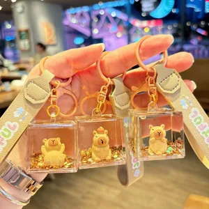 Cute Capybara liquid quicksand acrylic keychain for backpack bag charm and sweet gifts.