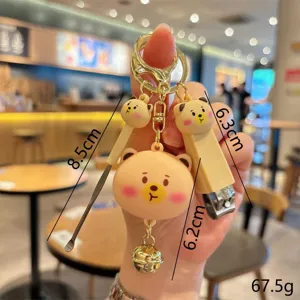 Cute cartoon bear multi-functional keychain with nail clipper and ear pick detail view