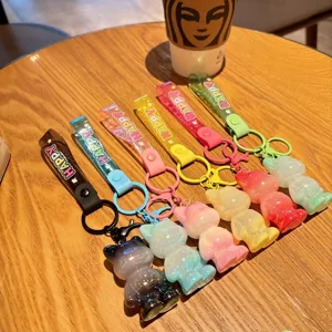 Colorful acrylic cat bear keychain cute glitter bag charm strap pendant gift wholesale