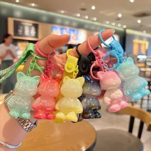 Colorful electroplated cat acrylic keychain, cute cartoon doll bag pendant for keys and gifts.