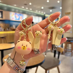 Cute cartoon bear keychain nail clipper set portable ear pick bag pendant gift key ring