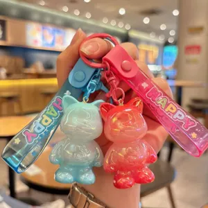 Cute Cartoon Cat Acrylic Keychain Electroplated Transparent Animal Bag Pendant Key Ring For Women Girls Fashion Jewelry Gift