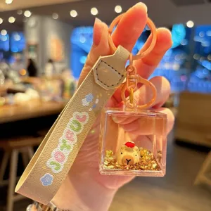 Cute capybara keychain oil-filled acrylic quicksand bottle pendant schoolbag cute key ring gift