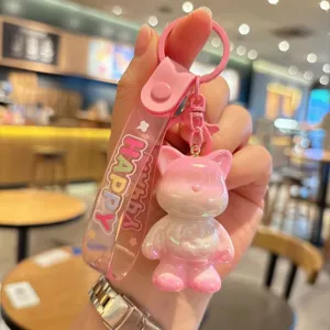 Pink gradient electroplated cat acrylic keychain cute bag charm accessory for keys