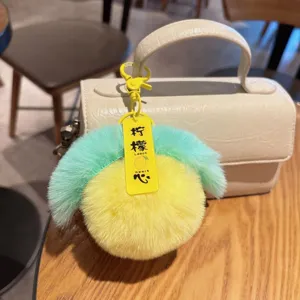 Llavero de felpa con bola de limón y colgante de bolso, diseño de fruta tierno.
