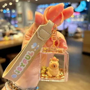 Cute capybara liquid quicksand keychain acrylic bag pendant detail view showcasing fine craftsmanship.