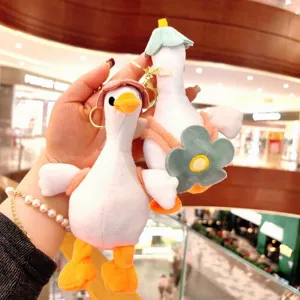 Cute white duck plush keychain cute bag pendant fluffy stuffed animal toy gift accessory