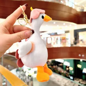 Cute white goose plush keychain cute cartoon bag pendant metal key ring soft toy gift item