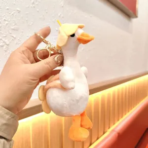 Adorably cute white goose plush keychain fluffy bag pendant cartoon animal keyring car charm gift