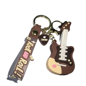 Creatieve gitaar PVC sleutelhanger schattige koppel auto sleutelring tas hanger cadeau