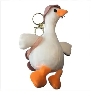 Cute white duck plush keychain with mini backpack soft doll backpack pendant bag accessory