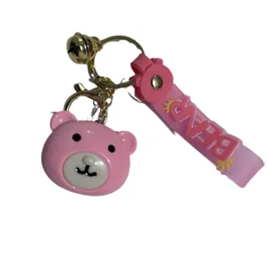 Cute pink bear keychain with bell and pendant, lovely bag charm accessory for women and girls.