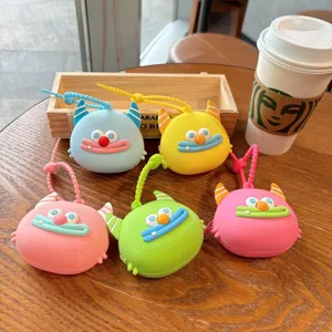 Niedliche Cartoon Monster Silikon Münztasche Schlüsselanhänger, bunte Taschenanhänger