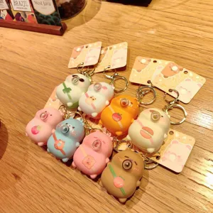 Cute cartoon animal squeeze bubble keychain, soft silicone backpack pendant toy for gifts.