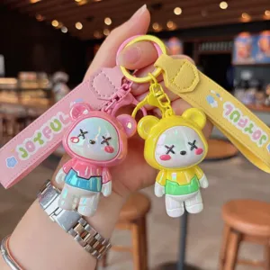 Cute electroplated bear keychain set with colorful straps, a perfect bag charm accessory.