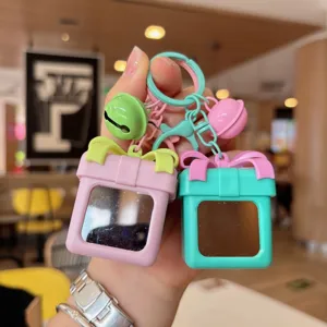 Llavero de Oso Brillante Creativo Lindo Chica Espejo Pequeño Bolso Colgante Plástico Regalo Llavero de Coche