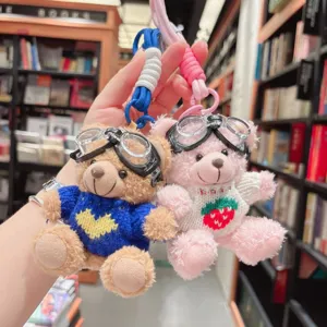 Mignon Lunettes De Soleil Ours Peluche Porte-Clés Doux Animal En Peluche Sac Charme Bande Dessinée Porte-Clés Cadeau