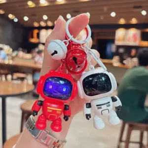 Llavero de robot lindo con luz, colgante de mochila elegante y anillo de llave de coche.