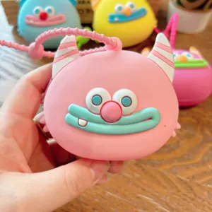 Süße Cartoon Silikon Monster Münztasche mit Schlüsselanhänger, weiche Mini-Tasche.