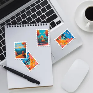 Kleurrijke dopamine landschap beer postzegel stickers voor dagboek en DIY decoratie.