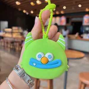 Niedlicher grüner Monster Silikon Münzbeutel Schlüsselanhänger Kopfhörer Tasche Anhänger
