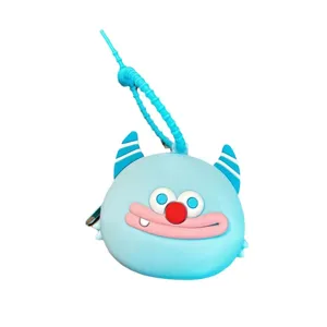 Niedliche blaue Monster Silikon Münztasche Cartoon Kopfhörer Tasche Schlüsselanhänger.