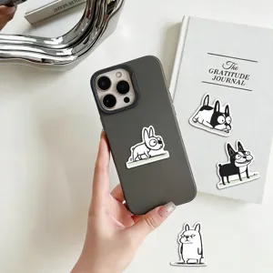 Jolis autocollants de bouledogue français croquis, minimaliste noir et blanc pour DIY.