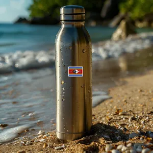 Botella de agua de acero inoxidable con pegatina de bandera playa termo portátil 500ml